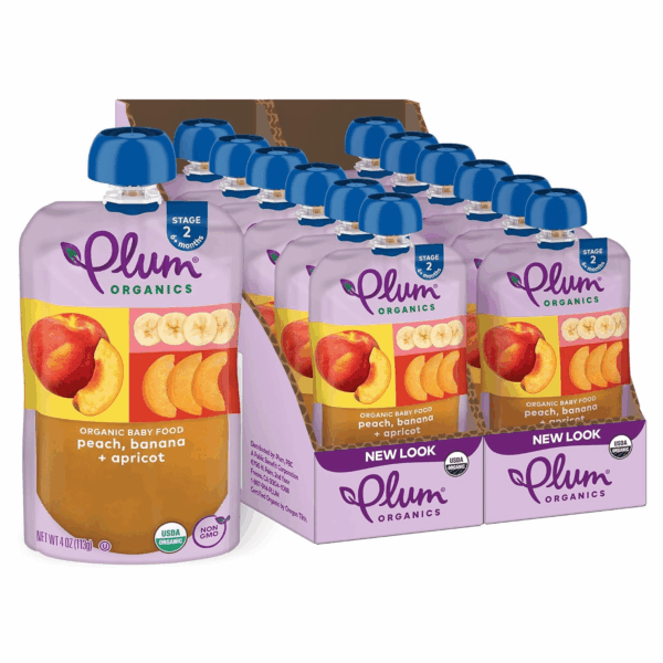 Stage 2 Organic Baby Food - Peach, Banana, and Apricot - 4 Oz Pouch (Pack of 12) - Organic Fruit and Vegetable Baby Food Pouch