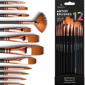 Professional Artist Paint Brush Set of 12 - Painting Brushes Kit for Kids, Adults Fabulous for Canvas, Watercolor & Fabric - for Beginners and Professionals - Great for Water, Oil or Acrylic Painting