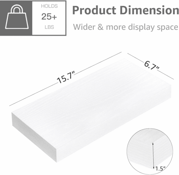 Floating Shelves for Wall Bathroom Shelf Bedroom Kitchen Living Room Hanging Book Shelves Small Farmhouse Decor 16 Inch Set of 3, White (015-W3) - Image 3