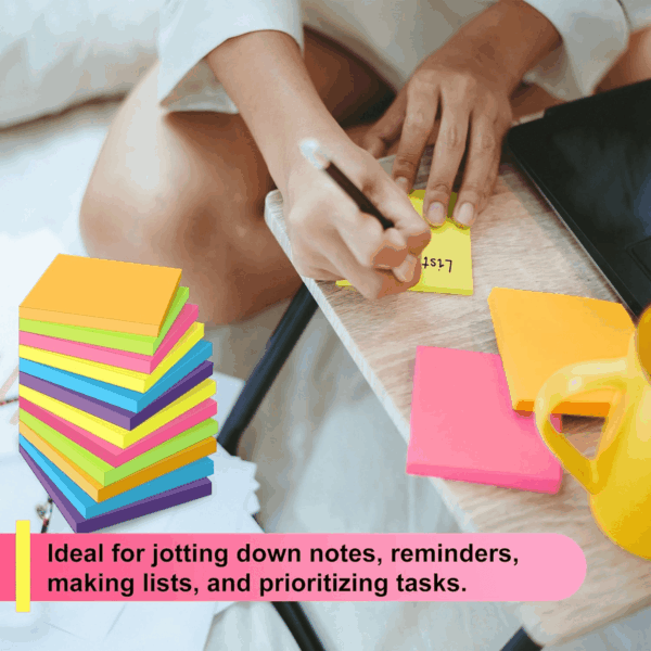 Sticky Notes - 12 Pads, 3”X3” - Colorful Self-Stick Post Notes Bulk - Office Desk Accessories | Teacher Classroom Must Haves,Aesthetic School Supplies for Home,Easter Basket Essentials - Image 3
