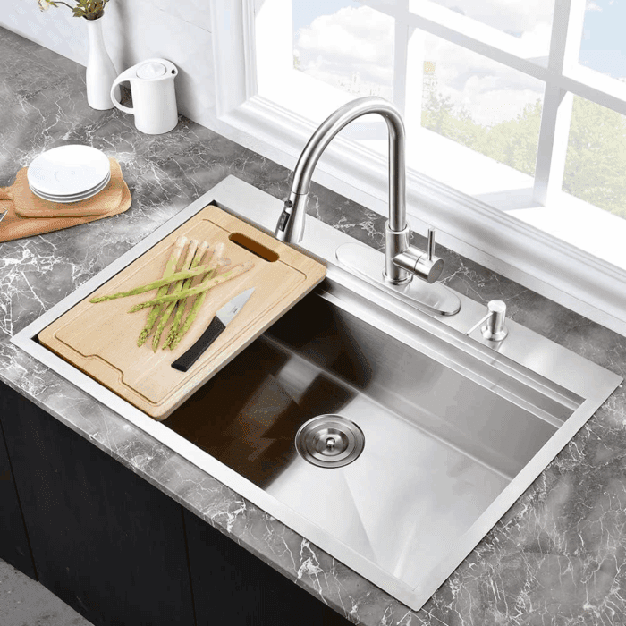 33 Inch Drop in Kitchen Sink Workstation- 33X22 Drop in Topmount Sink Double Ledges Workstation 16 Gauge Stainless Steel Single Bowl Deep Kitchen Sinks with Cutting Board - Image 9