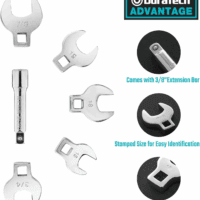 3/8" Drive Crowfoot Wrench Set with 2 Extension Bars, SAE & Metric, 19-Piece, 10-22Mm & 3/8"-7/8", CR-V Steel, with EVA Foam Tool Organizer - Image 2
