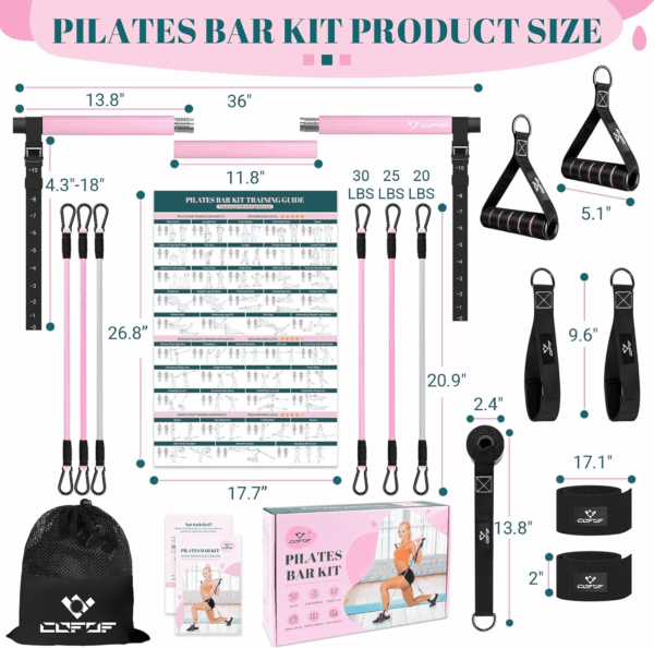Pilates Bar Kit with Resistance Bands, Multifunctional Yoga Pilates Bar with Heavy-Duty Metal Adjustment Buckle, Portable Home Gym Pilates Resistance Bar Kit for Women Full Body Workouts - Image 5