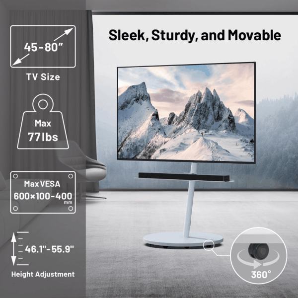 Seven Stand A2 Grand Type | Japanese Rolling Portable Free-Standing 45-80 Inch Universal TV Stand with Concealed Caster Wheels | Satin Black - Image 3