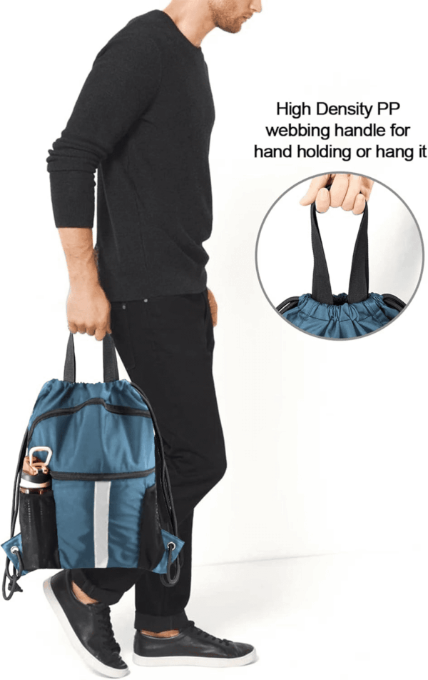Drawstring Backpack Bag with Shoe Compartment, X-Large Black Gym Sports String Cinch Backpack - Image 5