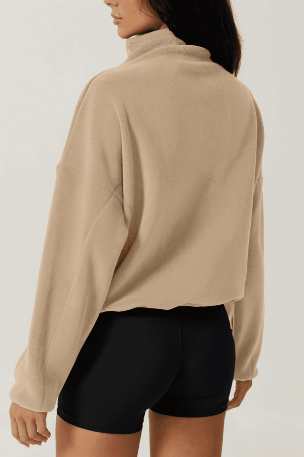 Women Half Zip Fleece Sweatshirt Mock Neck Long Sleeve Winter Cozy Sherpa Pullover Sweater Tops - Image 2