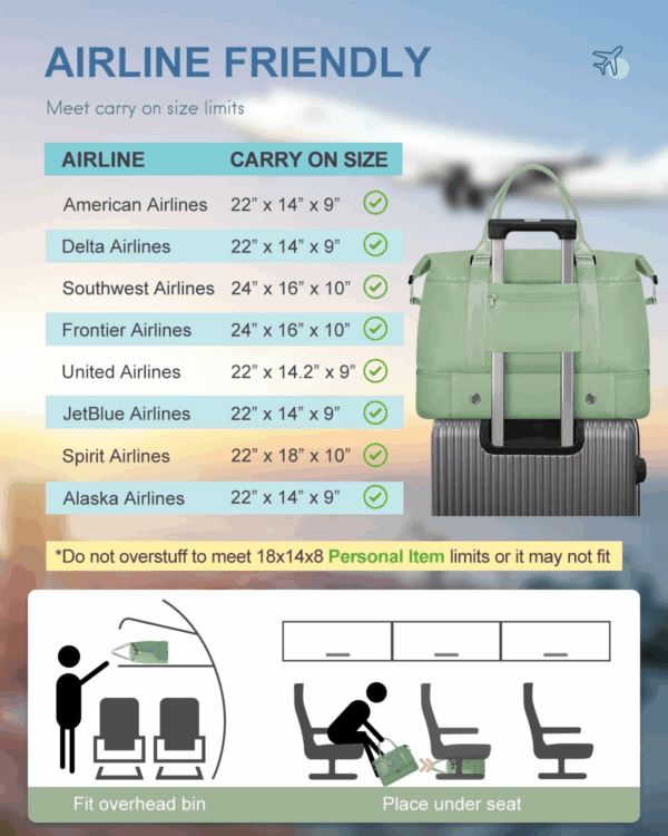 Travel Duffel Bag, Weekender Bags for Women, Overnight Gym Carry on Tote Bag with Wet Pocket, Hospital Mom Bag for Labor and Delivery - Extra Large Set, Olive Green - Image 6