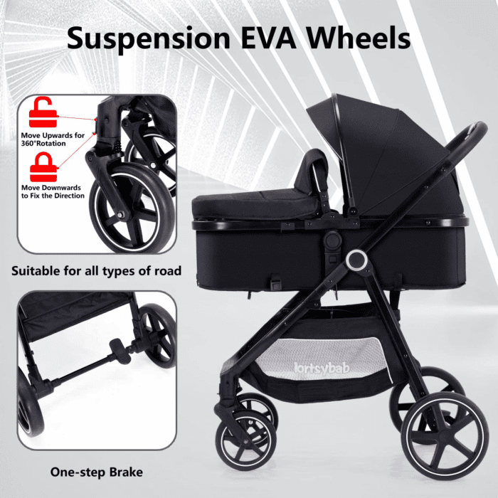 2-In-1 Baby Stroller with Bassinet Mode - Folding Infant Newborn Pram Stroller with Reversible Seat - Toddler Strollers for 0-36 Months Old Babies - Image 5