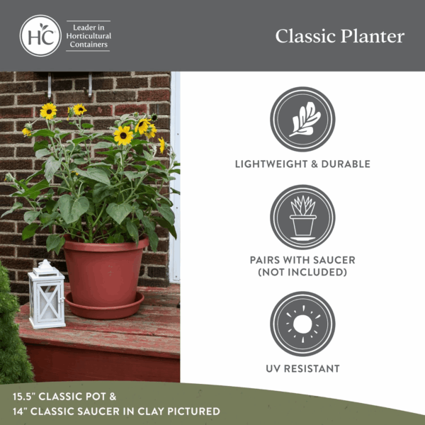 Classic round Plastic Plant Pot W/Rolled Rim - Lightweight & UV Resistant Flower Pot for Herbs & More - Outdoor & Indoor Plant Pots W/Drainage (17 Inch Clay, Pack of 1) - Image 4