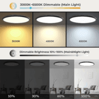 15.4In LED Flush Mount Ceiling Light Fixture with Remote, 2000K Warm Nightlight, Dimmable 3000K-6500K Low Profile Ceiling Lights for Bedroom, Living Room, 3600LM Black - Image 4