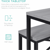 45.5In 3-Piece Bench Style Dining Furniture Set, 4-Person Space-Saving Dinette for Kitchen, Dining Room W/ 2 Benches, Table - Gray/Black - Image 4