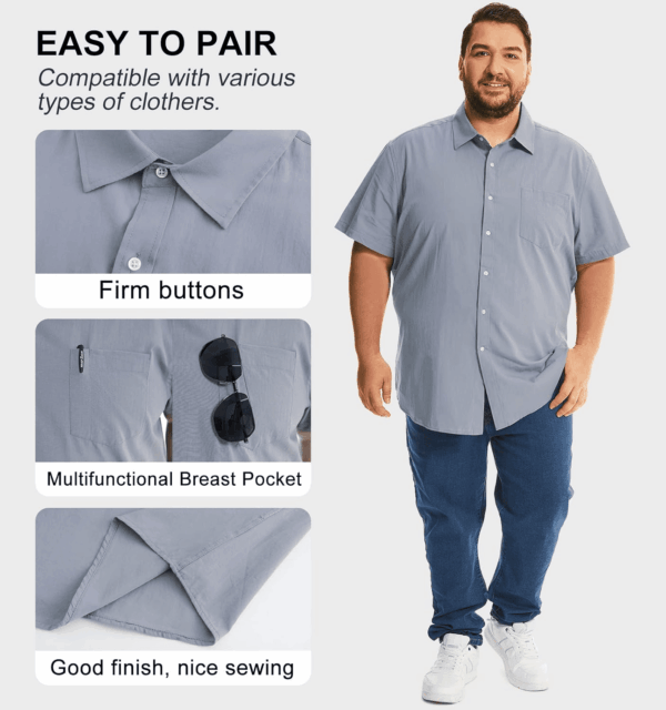 Big and Tall Mens Cotton Button down Shirt 2XL-6XL - Image 4