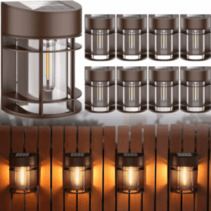 Solar Fence Lights, 8 Pack Deck Light Waterproof Solar Outdoor Lights for Garden Fence Post Backyard Decor, Brown