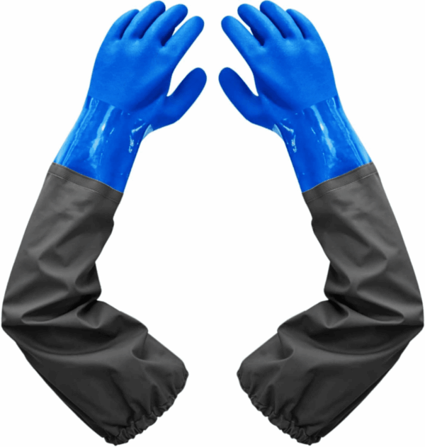 PVC Chemical Resistant , Long Rubber, Heavy Duty Waterproof Gloves for Chemical and Acid Work, 25 Inches, Large-(Blue)