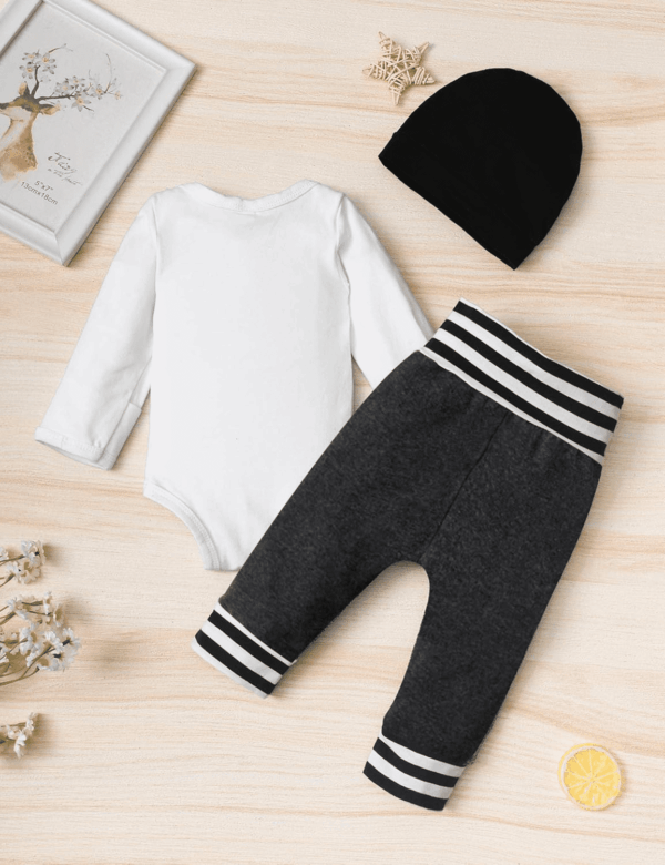 Newborn Baby Boy Clothes New to the Crew Letter Print Romper+ Pants+Hat 3PCS Outfit - Image 4