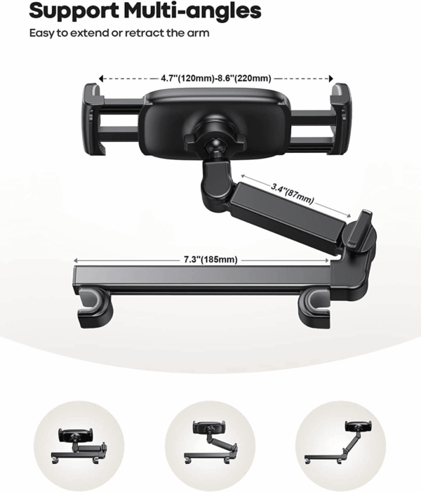 Car Headrest Tablet Holder - [3 in 1 Extension Arm] Adjustable Tablet Car Mount for Back Seat, Road Trip Essentials for Kids, for 4.7-11" Device like Ipad Pro, Air, Mini, Galaxy, Fire, Black - Image 5