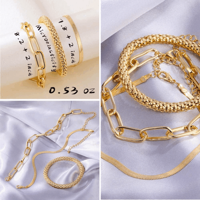 6 PACK (24 PCS) Boho Gold Chain Bracelets Set for Women, 14K Gold Plated Multiple Layered Stackable Open Cuff Wrap Bangle Adjustable Link Italian Cuban Jewelry for Women Gift - Image 3
