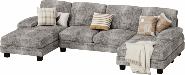 Sectional Couches for Living Room, U Shaped Couch with Chenille Fabric, 4 Seat Modern Sofa with Removable Pillows for Apartment and Small Space (Fabric, Grey) - Image 7