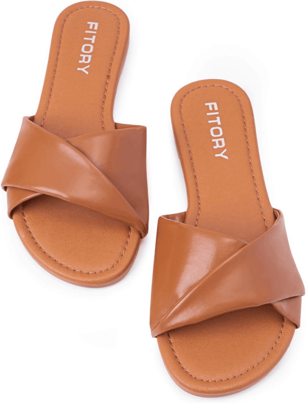 Women'S Flat Sandals Fashion Slides with Soft Leather Slippers for Summer Size 6-11 - Image 2