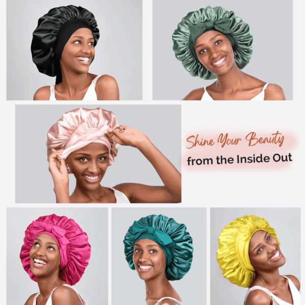 Silk Bonnet for Sleeping Women Satin Bonnet Double Layer Satin Lined Hair Bonnet with Tie Band Curly Hair - Image 5
