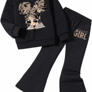 Toddler Girls Clothes Set - Cartoon Graphic Print Sweatshirt & Flare Leg Pants - Cute Girl 2 Piece Outfits