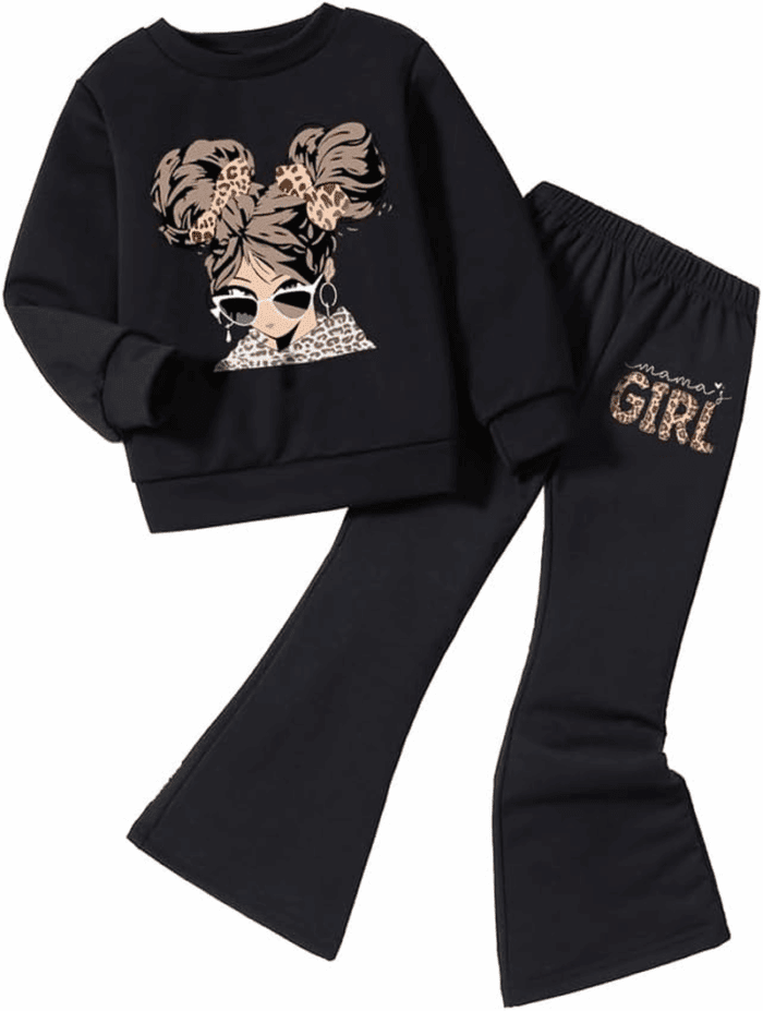 Toddler Girls Clothes Set - Cartoon Graphic Print Sweatshirt & Flare Leg Pants - Cute Girl 2 Piece Outfits
