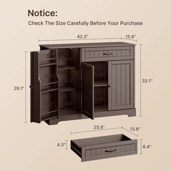 Kitchen Sideboard Buffet Cabinet with Storage Small Coffee Bar Cabinet with Drawer, Kitchen Pantry Storage Cabinet with Door and Shelves for Bathroom and Living Room, Dark Brown - Image 2