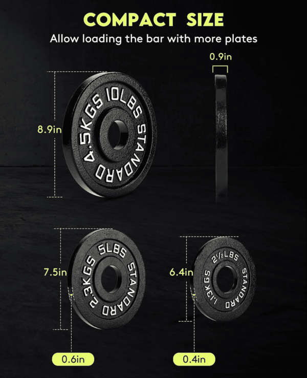 Cast Iron 2-Inch Olympic Weight Plates Set for Strength Training, Barbell Free Weight Plate Set for Weightlifting in Home Gym, Multiple Sizes from 2.5LB to 40LB - Image 3