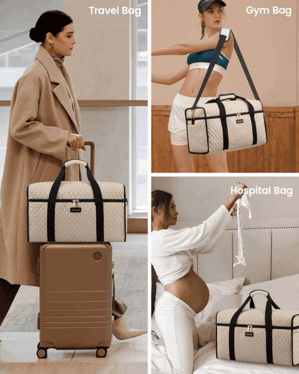 Travel Duffle Bag, Weekender Bags for Women, Carry on Duffel Bags for Airplanes, Overnight Bag with Toiletry Bag, Hospital Bag for Labor and Delivery, Yoga Gym Bag with Wet Pocket, 3Pcs Set - Image 6