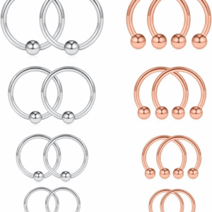 16-24PCS 16G Surgical Steel Horseshoe & Captive Bead Nose Hoop Septum Earring Eyebrow Tongue Lip Nipple Helix Tragus Piercing Jewelry Rings 6-16Mm