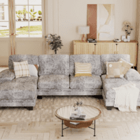 Sectional Couches for Living Room, U Shaped Couch with Chenille Fabric, 4 Seat Modern Sofa with Removable Pillows for Apartment and Small Space (Fabric, Grey)