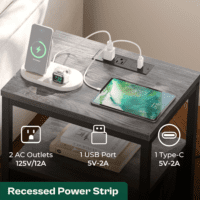 Nightstand with Charging Station, Side Table with Fabric Drawers, End Table with Open Shelf, Bedside Table with USB Ports and Outlets, Night Stand for Bedroom, Charcoal Gray - Image 3