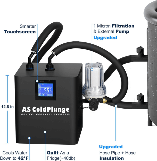 Ice Bath Water Chiller for Cold Plunge Tubs, 1/3 HP Upgraded Ice Bath Chiller with External Filter Water Pump, Ideal for Cold Plunge Recovery Ice Bath Tubs Home Use 110V Cooling Chiller - Image 3