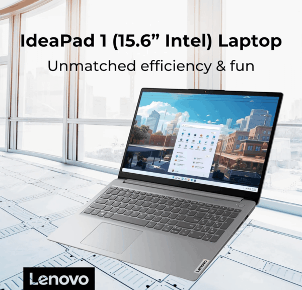 Ideapad 1 Student Laptop, 15.6" FHD Display, Intel Dual Core Processor, 12GB RAM, 512GB SSD + 128GB Emmc, 1 Year Office 365, Wi-Fi 6, Webcam, Bluetooth, SD Card Reader, Windows 11 Home, Grey - Image 2