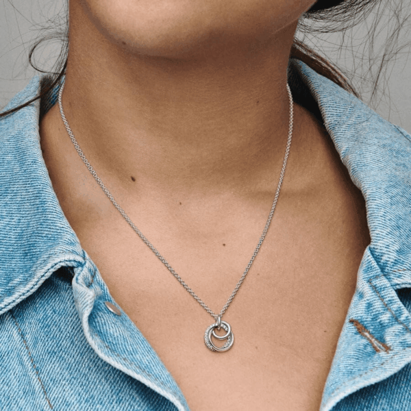 Family Always Encircled Pendant Necklace - Adjustable Necklace with Lobster Clasp - Gift for Her - Sterling Silver & Cubic Zirconia - with Gift Box - 23.6" - Image 5