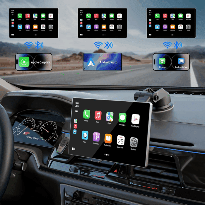 Portable Apple Carplay Screen for Car, 9" Wireless Apple Carplay & Android Auto,4K Dash Cam,1080P Backup Camera Dvr,Car Audio Receivers GPS Navigation Mirror Link, Bluetooth,Fm, Siri - Image 2