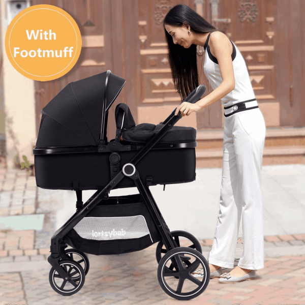 2-In-1 Baby Stroller with Bassinet Mode - Folding Infant Newborn Pram Stroller with Reversible Seat - Toddler Strollers for 0-36 Months Old Babies - Image 4