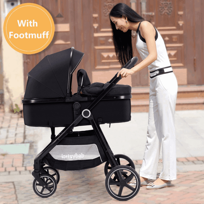 2-In-1 Baby Stroller with Bassinet Mode - Folding Infant Newborn Pram Stroller with Reversible Seat - Toddler Strollers for 0-36 Months Old Babies - Image 4