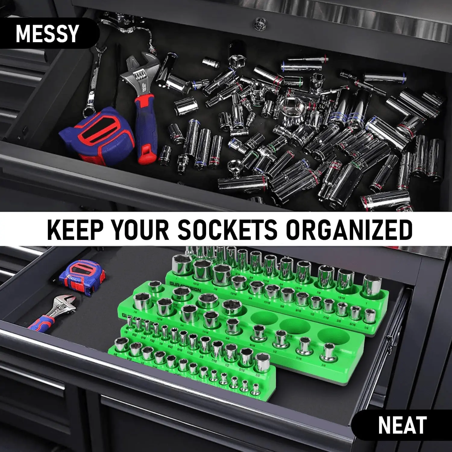 8PCS Magnetic Socket Organizer Set, Magnetic Socket Holder, 1/4", 3/8", 1/2" Socket Holds 171 Pieces Magnetic Socket Trays. - Image 7