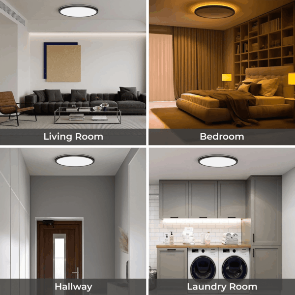 12In LED Flush Mount Ceiling Light Fixture with Remote Control, Nightlight 2000K Warm, 3000K-6500K Adjustable, Low Profile Ceiling Lights for Bedroom, Kitchen, Living Room, Black - Image 7