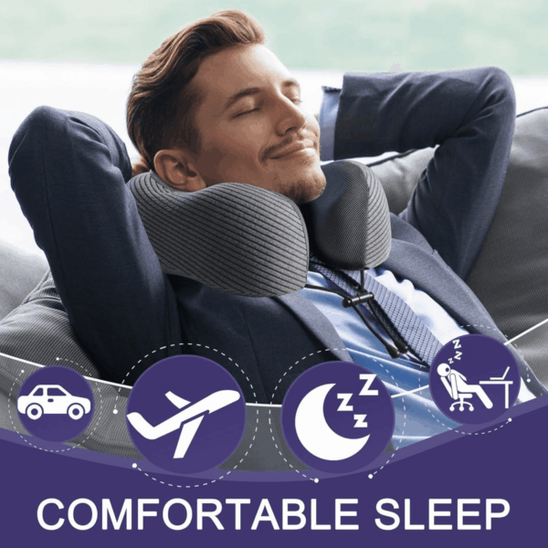 Travel Pillow, 100% Pure Memory Foam Neck Pillows for Travel Airplane Headrest Flight Plane Accessories, Deep Grey, Medium (120-200LB) - Image 2