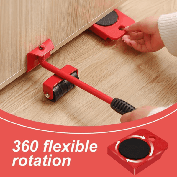 Furniture Lift Mover Tool Set,Furniture Lifter Tool Furniture Movers with Adjustable Height Lifting Tool Lever & 4 Wheels,Mover Dolly Sliders Tool for Heavy Furniture Appliances (Red, One Size) - Image 2