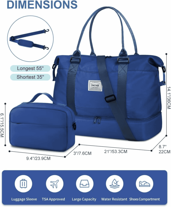 Travel Duffel Bag - Weekender & Overnight Gym Carry on Tote with Wet Pocket - Hospital Mom Bag for Labor & Delivery - Extra Large, Navy Blue - Image 7