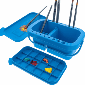 Paint Brush Cleaner Washer, 16 Hole Paintbrush Holder, 18 Palette Wells Paint Tray, 3 Cleaning Basins, Acrylic, Watercolor, Oil, Painting Accessories