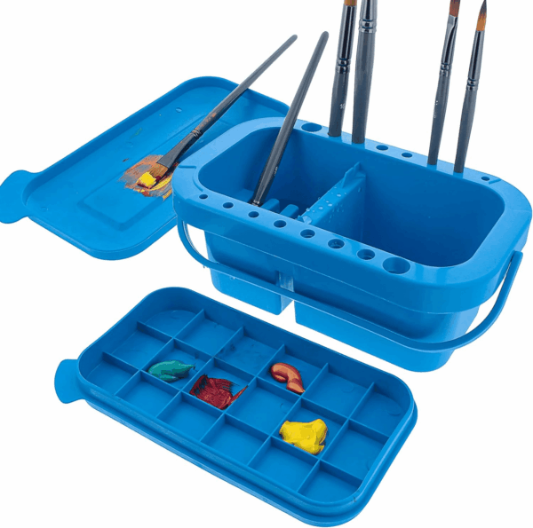 Paint Brush Cleaner Washer, 16 Hole Paintbrush Holder, 18 Palette Wells Paint Tray, 3 Cleaning Basins, Acrylic, Watercolor, Oil, Painting Accessories