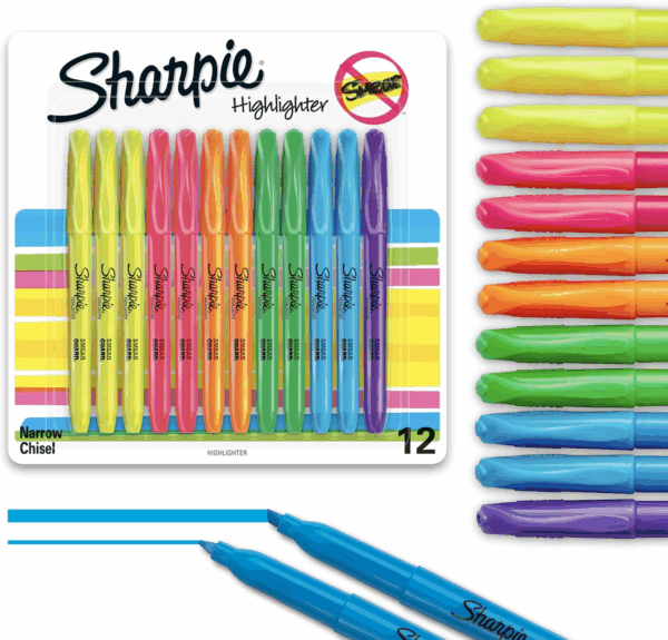 Pocket Style Highlighters, Chisel Tip Highlighter Marker Set, Assorted Fluorescent Highlighters, Perfect for Office Supplies, School Supplies, 12 Count