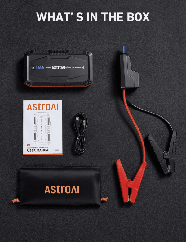 S8 Car Battery Jump Starter, 1500A Peak Car Jumper Starter Battery Pack for up to 6.0L Gas & 3.0L Diesel Engines, 12V Portable Jump Box with 3 Modes Flashlight and Jumper Cable (Orange) - Image 8