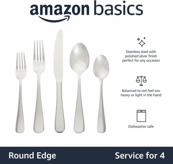 Silverware Set, Stainless Steel Flatware, 20-Piece Forks and Spoons, Service for 4, round Edge - Image 2