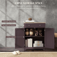 Sideboard with Solid Wood Countertop, Modern Kitchen Storage Cabinet, Coffee Bar Cabinet with 2 Drawers, Doors and Adjustable Shelf, Coffee - Image 4