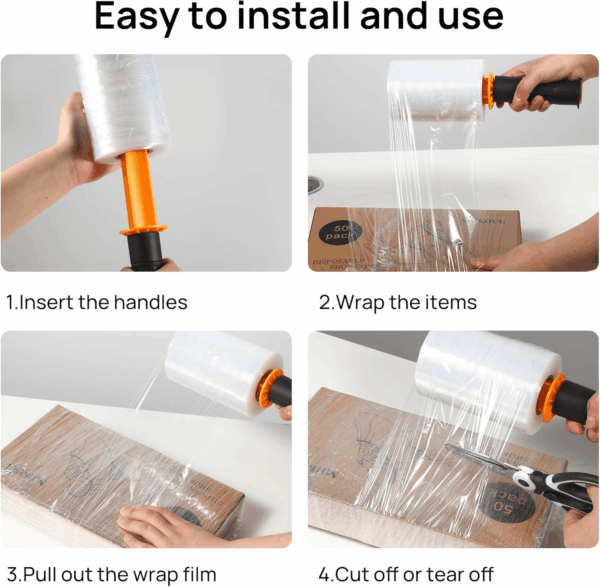 6 Pcs 5" X 1000Ft X 60 Gauge Stretch Film Clear Wraping Film Roll with 2 Handles, Industrial Strength Plastic Moving Stretch Film for Moving, Pallet Wrapping, Self Adhering Heavy Duty Shrink Film - Image 3